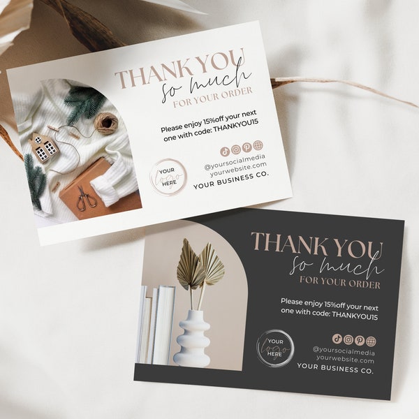 Business Thank You Cards Photo Template Canva, Printable Order Thank You Cards Small Business, Editable Thank You Business, Order Insert |Aa