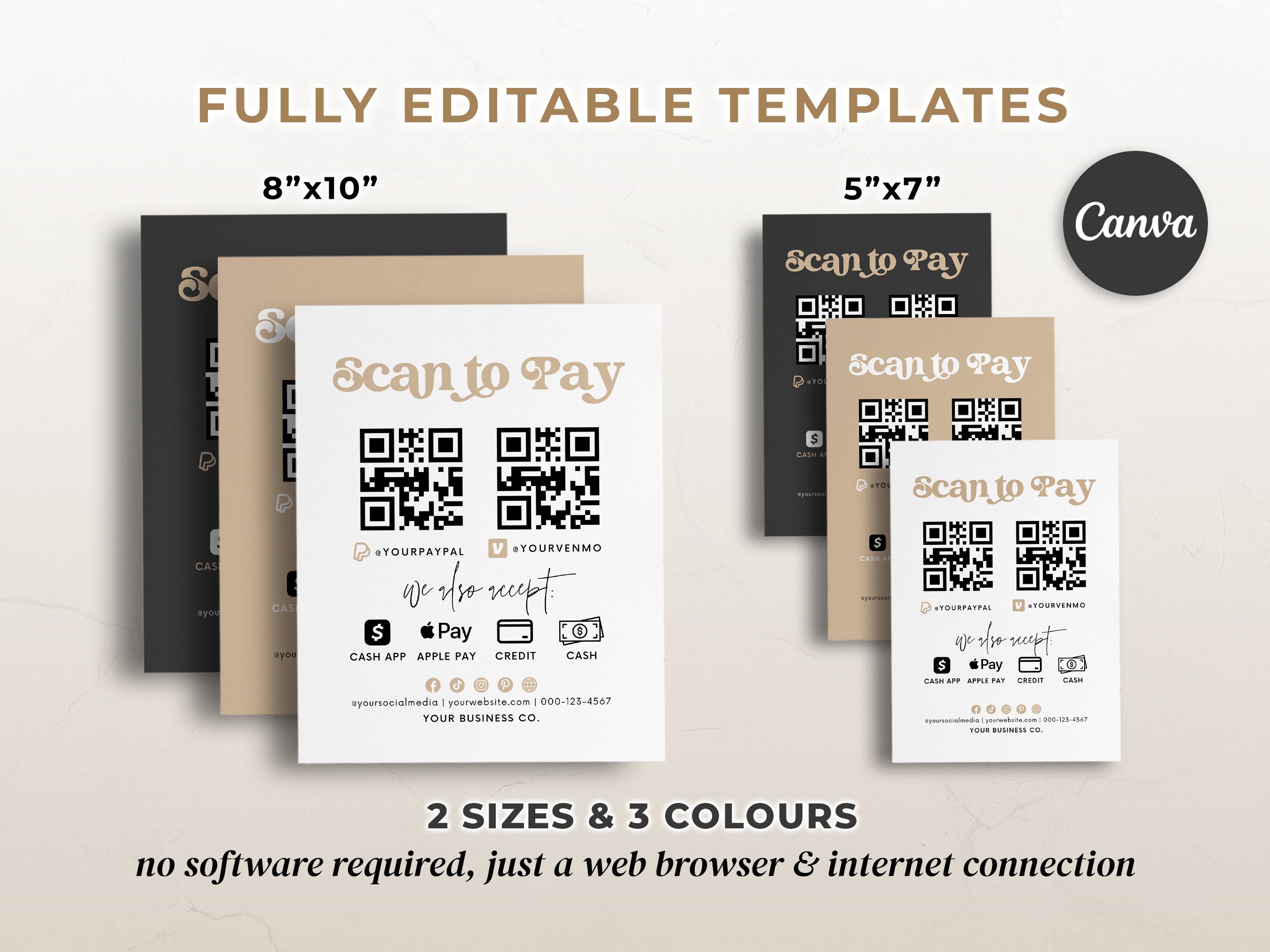 Pay Code Design Scan to Pay QR Code Sign Template, Editable Payment Method, Scannable ...