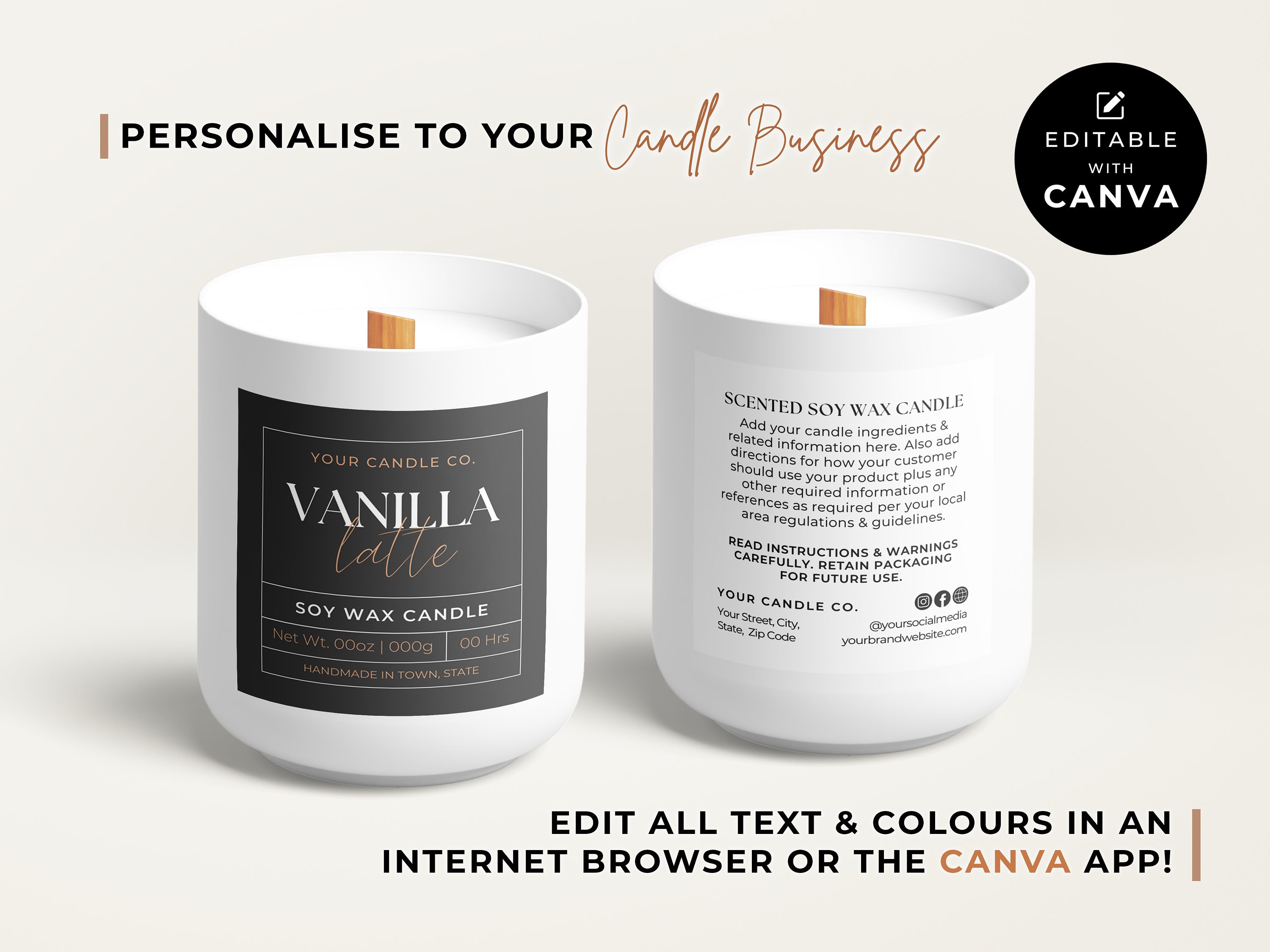 Printable Candle Label Template Canva, Editable Modern Candle Label ...
