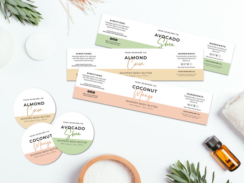 Body Product Label Template Canva, Body Butter Jar Label Editable, Printable Cosmetic Product Label Design, Skincare Custom Product Label Mm image 6