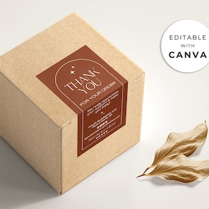 Editable Box Label Template Canva, Boho Candle Box Label Design for Candle Business Owners, Printable DIY Package Thank You Label Sticker Ee