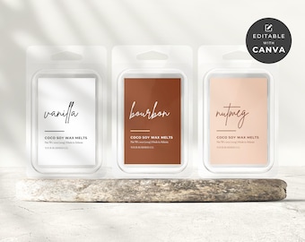 Wax Melt Label Template Canva, Editable Modern Wax Melt Label Design, Printable DIY Wax Clamshell Brand Label, Custom Wax Melt Sticker Ba
