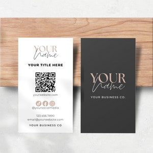 Vertical Business Card Template QR Code Canva, Printable Elegant Business Card Template, Editable Modern Small Business Card Design Aa