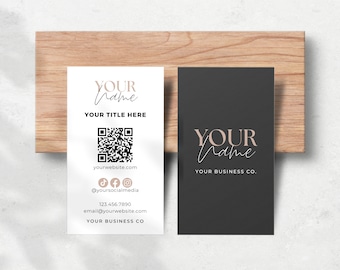 Vertical Business Card Template QR Code Canva, Printable Elegant Business Card Template, Editable Modern Small Business Card Design Aa