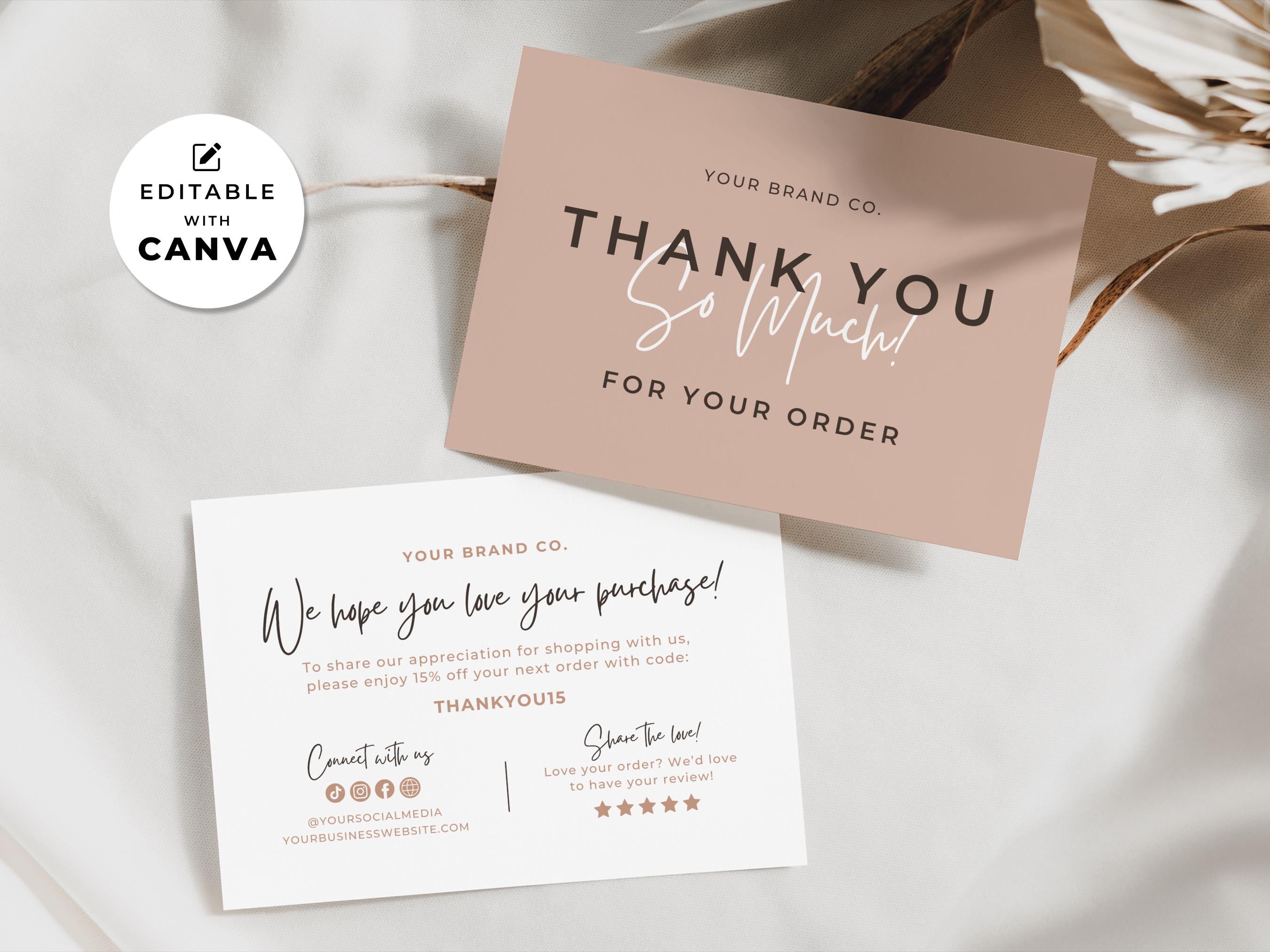 Editable Business Thank You Card Template, Small Business Thank You for ...