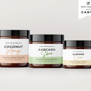 Body Product Label Template Canva, Body Butter Jar Label Editable, Printable Cosmetic Product Label Design, Skincare Custom Product Label Mm