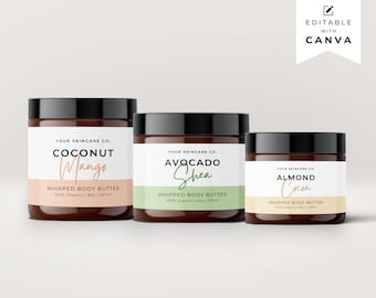 Body Product Label Template Canva, Body Butter Jar Label Editable, Printable Cosmetic Product Label Design, Skincare Custom Product Label Mm