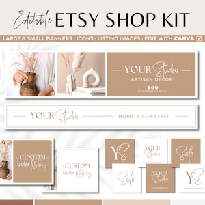 Etsy Shop Kit Template Canva, Boho Etsy Banner Template Set, Editable Etsy Store Branding Shop Kit, DIY Etsy Seller Shop Cover Banner Bundle