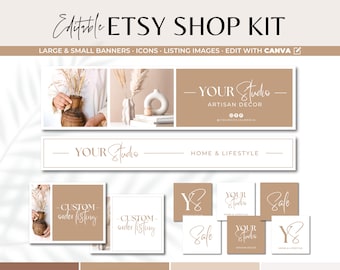 Etsy Shop Kit Template Canva, Boho Etsy Banner Template Set, Editable Etsy Store Branding Shop Kit, DIY Etsy Seller Shop Cover Banner Bundle