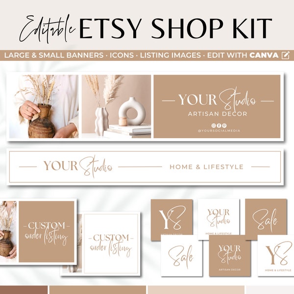 Etsy Shop Kit Template Canva, Boho Etsy Banner Template Set, Editable Etsy Store Branding Shop Kit, DIY Etsy Seller Shop Cover Banner Bundle