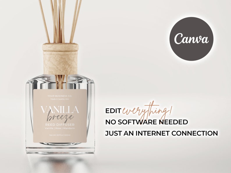 Room Diffuser Label Reed Diffuser Bottle Label Template Canva, Editable Room Fragrance ...
