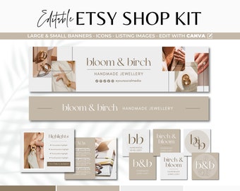 Etsy Shop Kit Template: Elegant Branding Banner & Icons (Canva Editable)