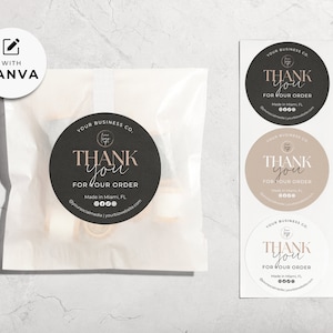 Round Thank You Package Label Template Canva, Editable Box Label Design, Printable Round Order Packet Sticker, Branded Order Packaging Aa