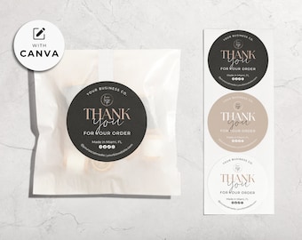 Thank You Label Template, Round Packaging Sticker, Editable in Canva (Digital Download) Aa