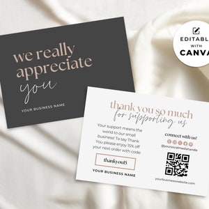 Editable Business Thank You Card QR Code Template Canva, Small Business Thank You For Your Purchase Printable Postcard, Order Insert Card Ac