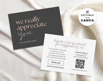 Business Thank You Card QR Code Template Canva, Editable Order Insert with Scannable QR Code, Thank You For Your Order Card
