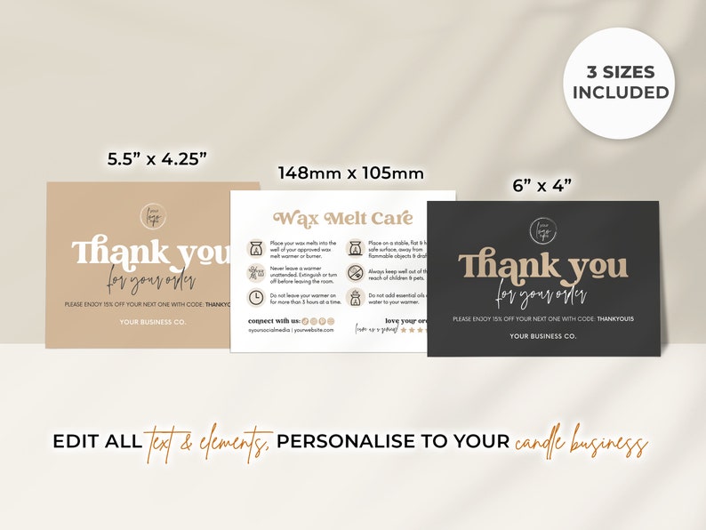 Wax Melt Care Card Template Canva, Printable Wax Melt Care Instructions, Editable Wax Melt Safety Thank You,Candle Business Parcel Insert Hh image 3