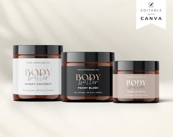 Editable Body Product Skincare Label Template, Body Butter Jar Label, Printable Cosmetic Product Label Template, Product Label Design |Aa