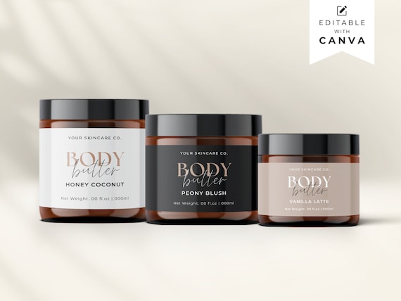 Editable Body Product Skincare Label Template, Body Butter Jar Label, Printable Cosmetic Product Label Template, Product Label Design Aa