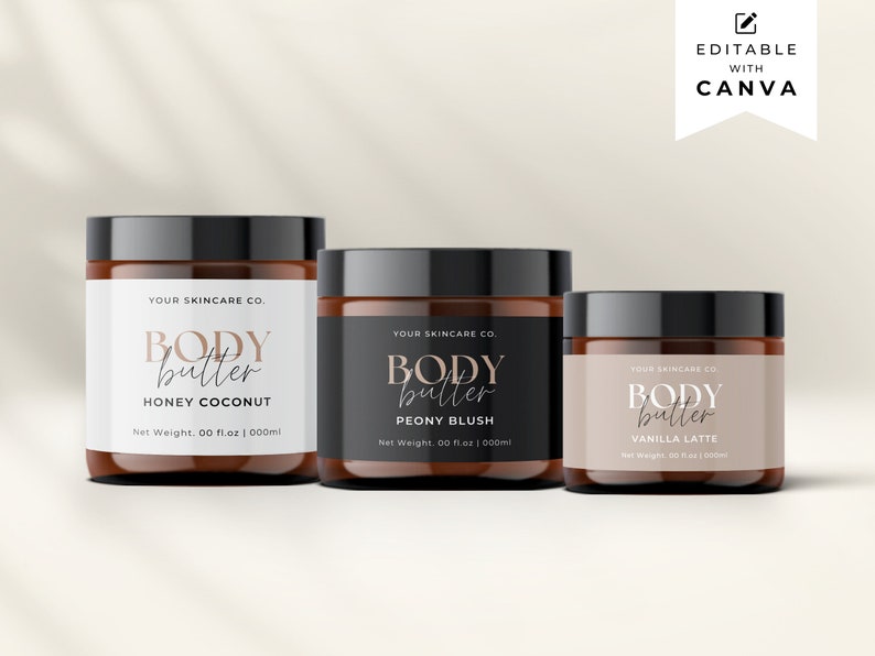Editable Body Product Skincare Label Template, Body Butter Jar Label, Printable Cosmetic Product Label Template, Product Label Design Aa image 1
