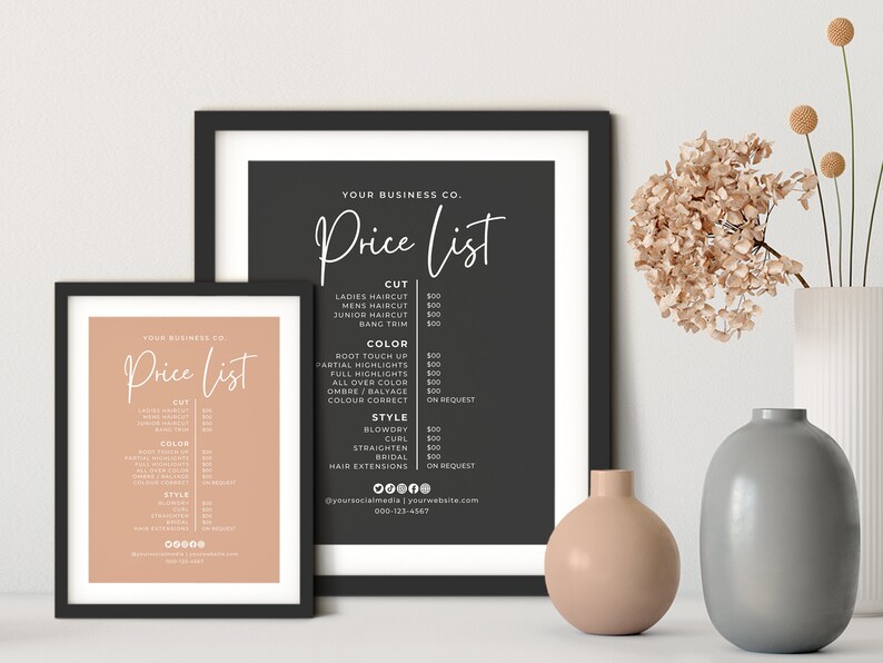 Editable Salon Price List Template, Canva Beauty Pricing Sheet Instagram, 3 Sizes (Digital Download) image 3