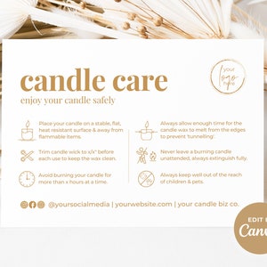 Candle Care Card Template Canva, Printable Candle Care Instructions, Editable Candle Guide Card, Candle Business Thank You Parcel Insert Ss