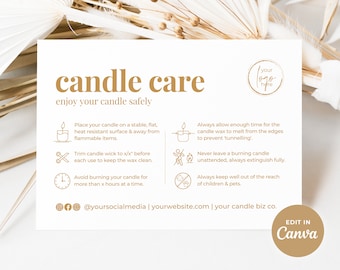 Candle Care Card Template Canva, Printable Candle Care Instructions, Editable Candle Guide Card, Candle Business Thank You Parcel Insert Ss