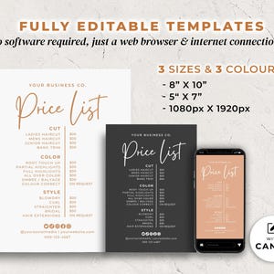 Editable Salon Price List Template, Canva Beauty Pricing Sheet Instagram, 3 Sizes (Digital Download) image 2