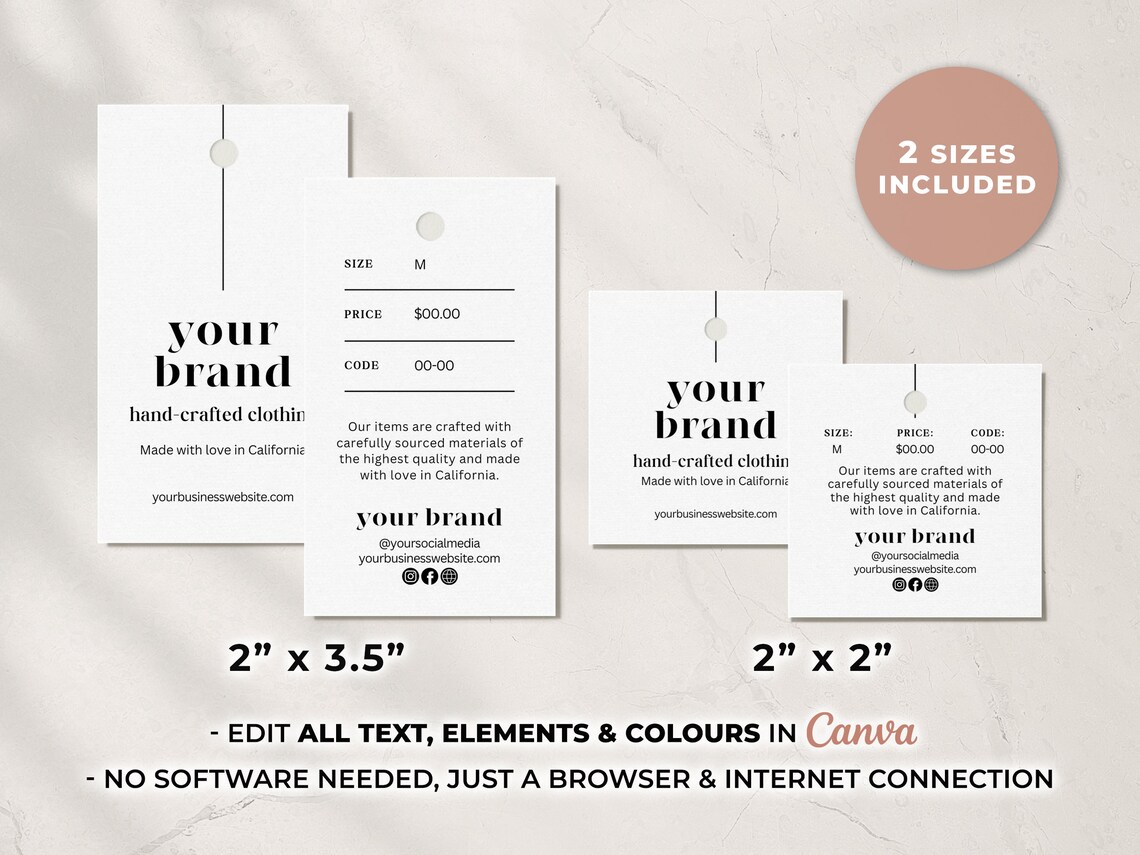 Printable Clothing Label Template Canva, Modern Clothing Hang Tag