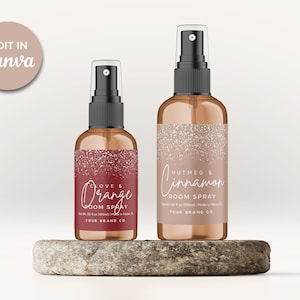 Editable Christmas Room Spray Label Template Canva, Printable Holiday Linen Spray Bottle Label, Modern Body Mist Fragrance Label 2oz 4oz Sn