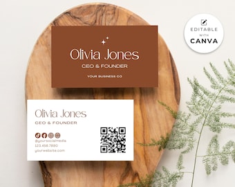 Boho Business Card Template QR Code Canva: Editable Design (Digital Download)