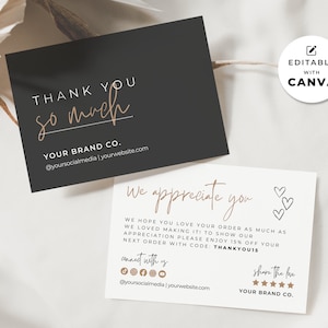 Business Thank You Card Template Canva, Editable Modern Order Thank You Insert Card, Printable Small Business Thank You Package Insert Po