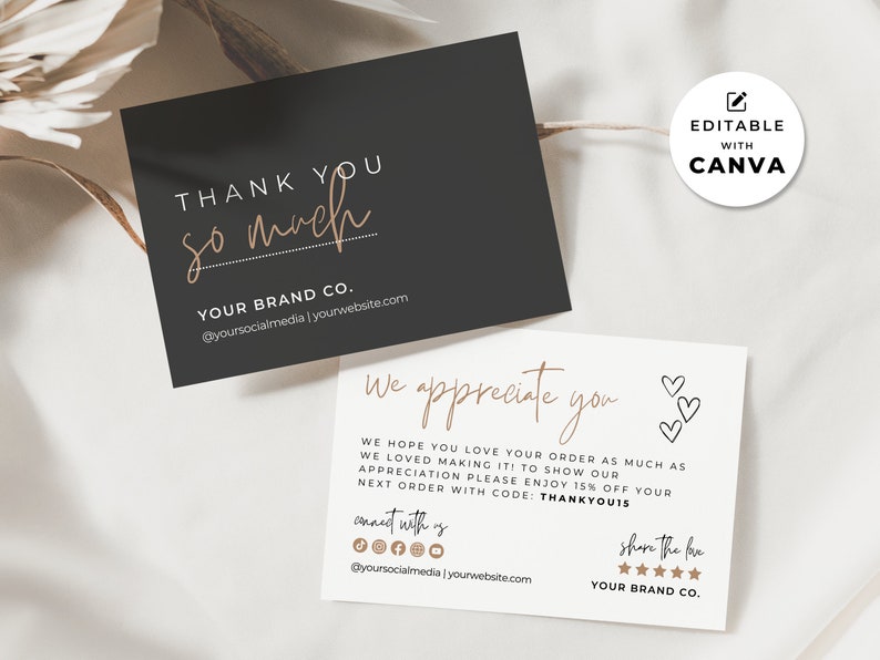 Business Thank You Card Template Canva, Editable Modern Etsy Order ...