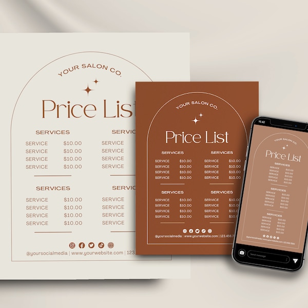 Price List Template Canva, Printable Boho Salon Price List, Editable Hair Pricing Sheet Instagram Story Template, Small Business Pricing |Ee