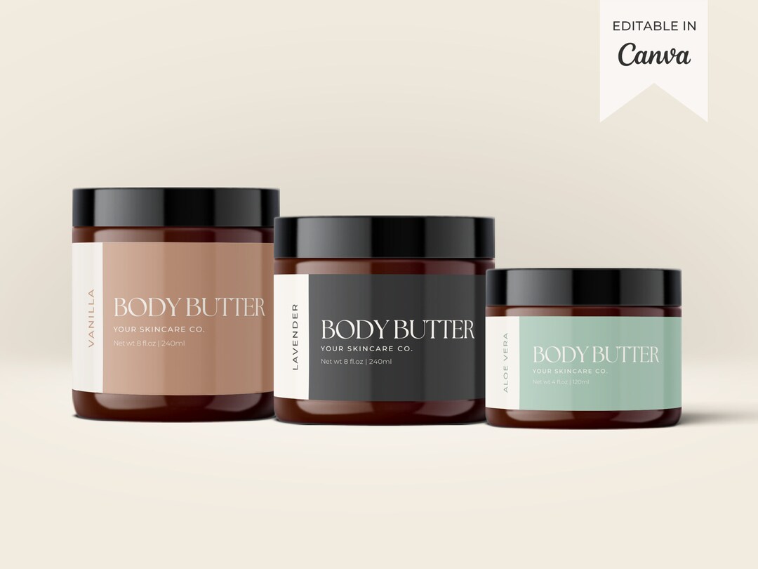 Editable Body Butter Label Template Canva, Body Product Skincare