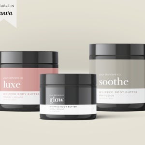 Body Product Skincare Label Template Canva, Body Butter Jar Label Editable, Printable Cosmetic Product Label Template Custom Label Design Lj