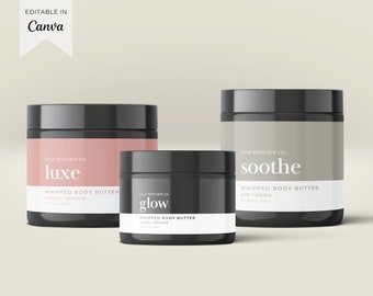 Body Product Skincare Label Template Canva, Body Butter Jar Label Editable, Printable Cosmetic Product Label Template Custom Label Design Lj