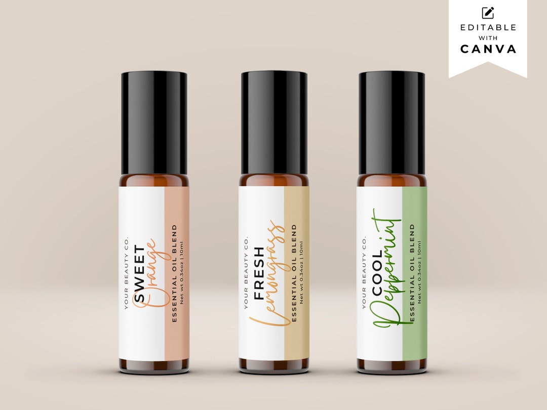 Printable Essential Oil Rollerball Label Template, Editable Roller