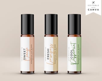 Printable Essential Oil Rollerball Label Template, Editable Roller Bottle Label, Perfume Oil Roll On Label, Skincare Brand Label Template Mm
