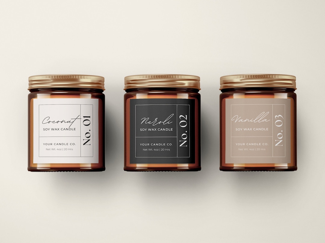 Jar Label Templates: Editable Thin Slim Candle Jar Labels