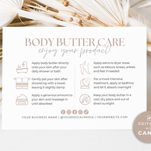 Body Butter Care Card Template Canva, Printable Body Souffle Care Instructions, Editable Whipped Body Cream Guide, Thank You Care Insert Aa
