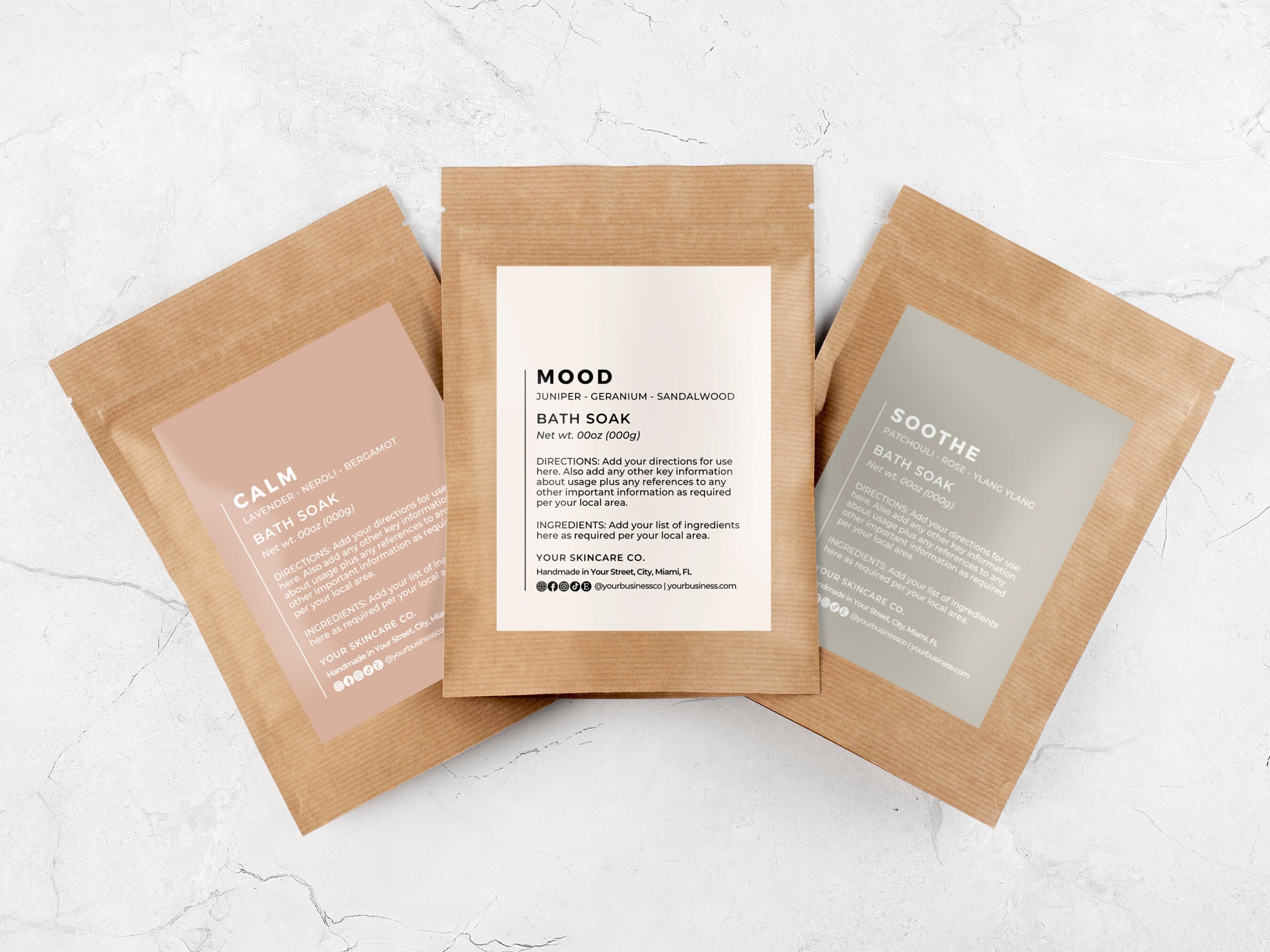 Bath Salts Pouch Label Template Canva, Editable Bath Soak Stand Up Pouch Label Design, Printable Packet Label DIY Instant Download
