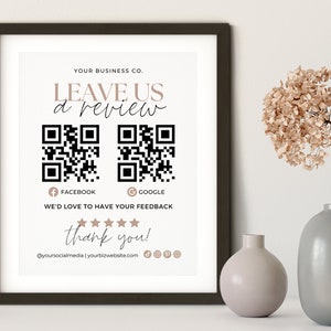 Editable Leave Us a Review Template QR Code, Printable Google Review Sign Canva, Facebook Review QR Code Small Business Request Review Aa image 5