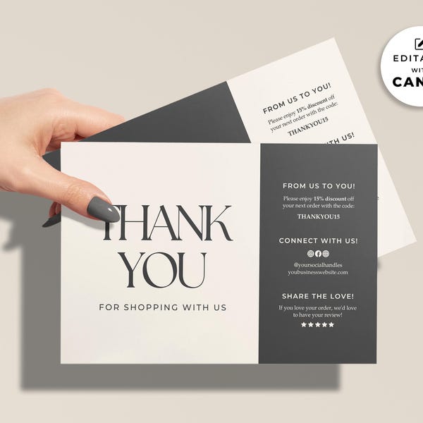 Editable Business Thank You Card, Small Business Thank You For Your Order Printable Template, Canva Template Order Package Insert Design Tt