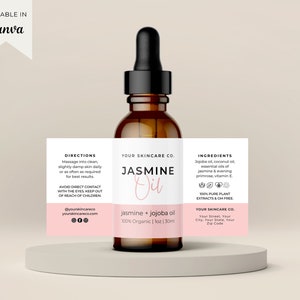 Editable Dropper Bottle Label Template, Essential Oil Custom Product Label, Skincare Label Design Template, 1oz 2oz Body Oil Label Template