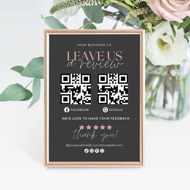 Editable Leave Us a Review Template QR Code, Printable Google Review Sign Canva, Facebook Review QR Code Small Business Request Review Aa image 4