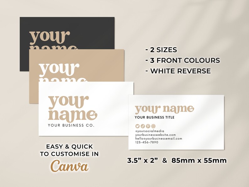 Printable Business Card Template Canva, DIY Modern Business Card, Editable Small Business Card Design Feminine, Custom Business Card Hh afbeelding 3