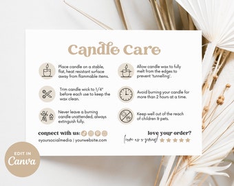 Candle Care Card Template Canva, Printable Candle Care Instructions, Editable Candle Safety Thank You Card, Candle Business Parcel Insert Hh
