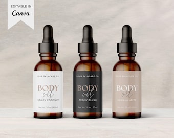 Editable Dropper Bottle Label, Canva Template, Essential Oil Custom Product Label, Skincare Branding Design, 2oz Body Oil Label Aa