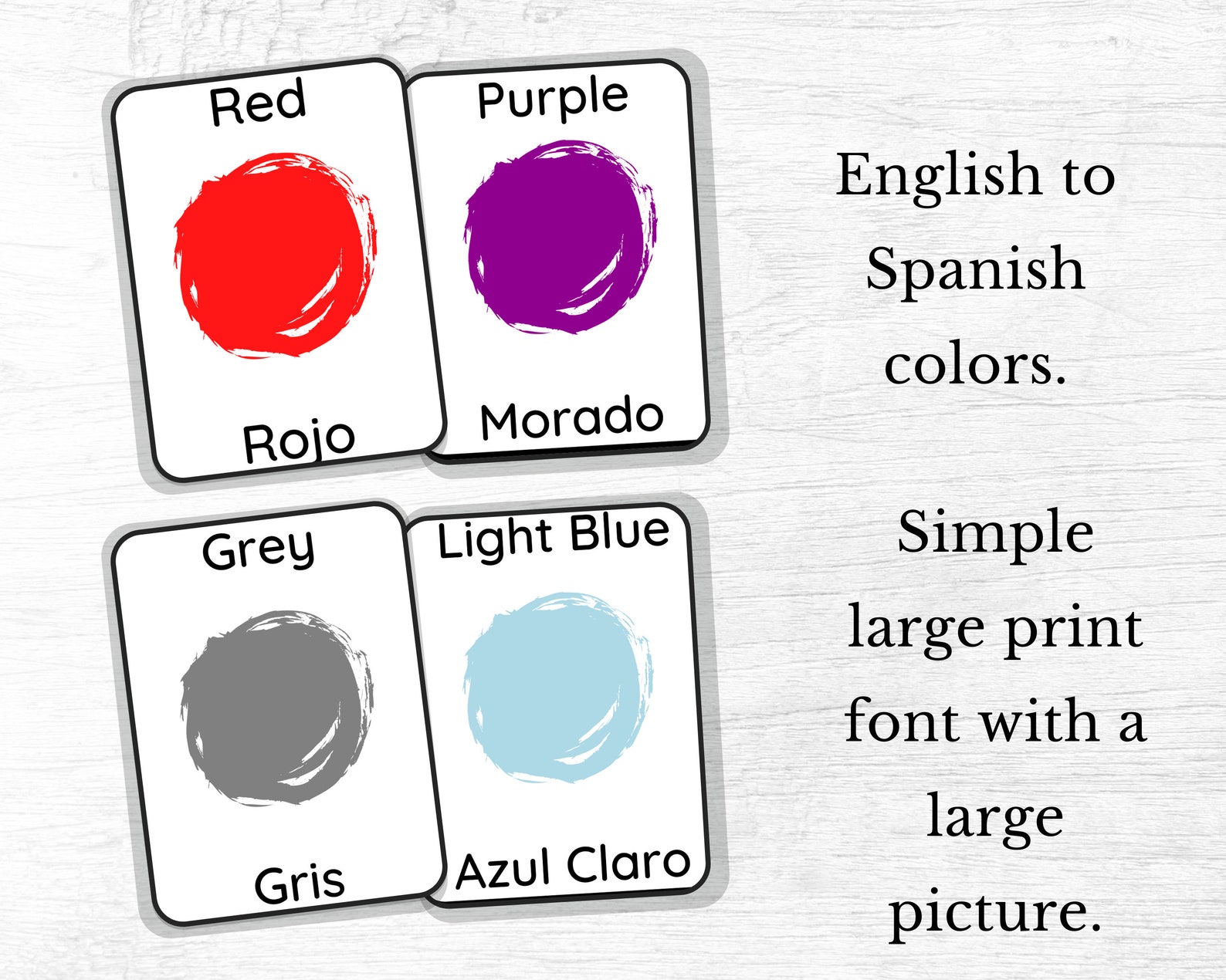 Bilingual English Spanish Flashcards Montessori Color Flashcards